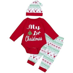 Angel ZYJ Baby Boys Girls Romper Set 1 Ziemassvētku tērpu komplekts, sarkans rombiņš + cepure + bikses