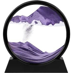 30,5 cm kustīgas smilšu mākslas attēls, apaļš stikls, plūstošs smilšu gleznojums, 3D smilšu pulkstenis, dziļjūras ainavu gleznojums, māksliniecisks kustīgs displejs ar rāmi, pamatnes smilšu mākslas rotaļlieta (violeta)