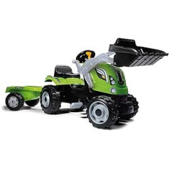 Smoby 7600710109 - Tractor Farmer XL-Loader - pedāļu traktors ar piekabi, piekabes kravnesība līdz 25 kg, lāpsta var turēt līdz 3 kg, traktors bērniem no 3 gadu vecuma, zaļš