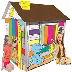 Children's Foldable Cardboard Playhouse Kit Child Premium Paper Playhouse Construction Marker Included (Happy Farm Cottage)