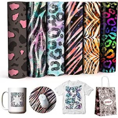 Infusible Ink Transfer Sheets Glitter Colour Changing Ink Sublimation Sheets Shining Infusible Transfer Ink Paper Sublimation Sheets for Mug Coaster T-Shirt 30 x 25 cm 6 Pack (Leopard Print)