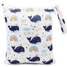 FenFang Cloth Nappies Wet Pockets, Nappy Bag, Wet Bag, Wet Bag, Organiser Bags, Large Reusable Waterproof with Zip for Baby Travel on the Go, White whale, Clothes bag