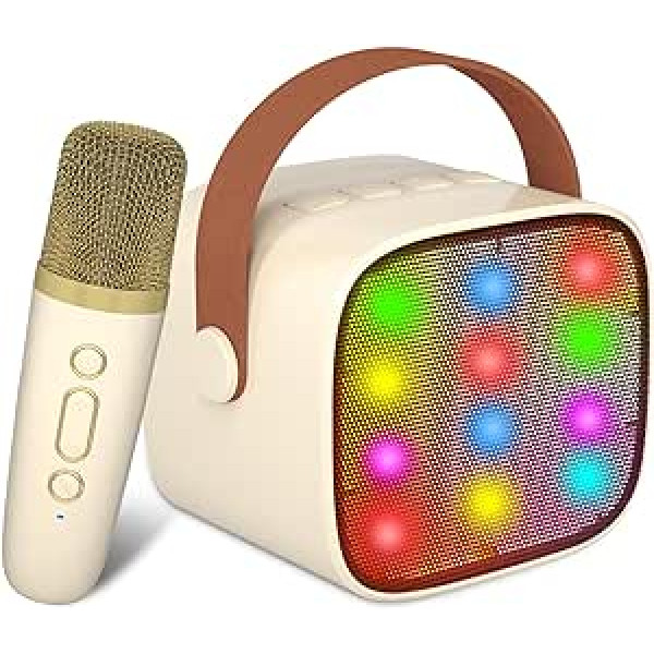 BONAOK karaoke mikrofons bērnu rotaļlieta, bezvadu mikrofons karaoke mašīnas elektroniskā rotaļlieta, pārnēsājams Bluetooth karaoke mašīnas skaļrunis ar mikrofonu un LED gaismas efektiem (bēšs)