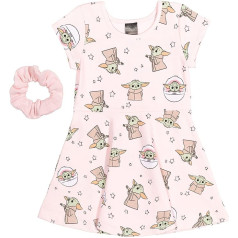 STAR WARS The Mandalorian Baby Yoda Big Girls French Terry Dress Scrunchy Set 18-20 Pink, pink