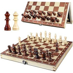 Wooden Chess Game for Adults, OOCOME Portable Chess Board, Foldable Magnetic Chess Game Board Game for Children, Beginners, Travel, Chess Piece Set with Portable Storage Board, 2 Players