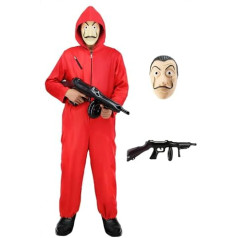 Unisex Jumpsuit komplekts Naudas mājas kostīms pieaugušajiem ar Dalī Salvadora masku, PVC pistoli, spēlētāja kostīmu pilns komplekts vīriešiem Sievietēm Helovīna iedomātā kleita ballīte