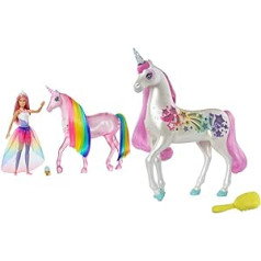 Barbie Dreamtopia Unicorn Doll & Unicorn, Dreamtopia Brush 'N Sparkle Unicorn, piederums ar burvju otu 4 gaismas un skaņas efektiem, baterijas nav iekļautas, rotaļlieta no 3 gadiem, GFH60