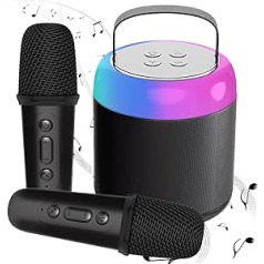 auvstar pārnēsājams mini Bluetooth skaļrunis karaoke mašīna ar 2 bezvadu mikrofoniem bērnu Bluetooth skaļruņu sistēma karaoke mūzikas kaste 2 bezvadu mikrofoni ar LED apgaismojumu USB