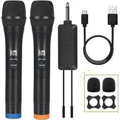 Alpowl Wireless Microphone, ALLWIN Professional Wireless UHF Dual Microphone, Wireless Microphone System for Karaoke and Parties, Rechargeable Receiver for Voice Amplifier for Wedding (Black)