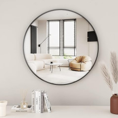 Koonmi 60 cm Round Mirror Black Mirror Round Wall Mirror with Aluminium Alloy Frame for Bathroom, Washbasin, Living Room, Bedroom, Entrance Wall Decoration