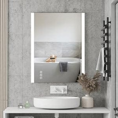 furduzz IL-04-70 Dimmable Bathroom Mirror, Bathroom Wall Mirror with Touch Switch, 3 Light Colours, Anti-Fog and Smart Memory Function, 70 x 50 cm