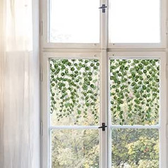 funlife Statiskā loga uzlīme Logu plēve ar ziedu motīvu, zaļo augu lapas, pašlīmējošā stikla plēve, nokarenas lapas, dekoratīvā loga durvju uzlīme, noņemama, caurspīdīga, 120 x 40 cm