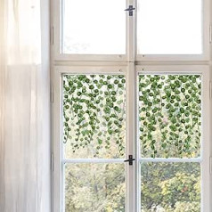 funlife Static Window Sticker Window Film with Flower Motif, Green Plants Leaves Self-Adhesive Glass Film, Hanging Leaves, Decorative Window Door Sticker, Removable, Transparent, 120 x 40 cm