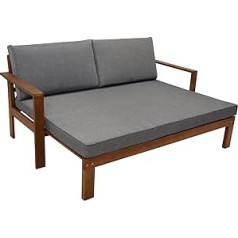 DEGAMO Parana Garden Sofa 180 x 136 cm Extendible Acacia Wood Brown Gölt with Grey Upholstery for Indoor and Outdoor Use