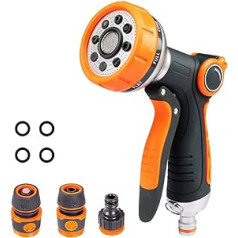 Onarway Garden Hose Spray Gun, 8 Patterns High Pressure Nozzles, Non-Slip Design, Perfect for Watering Plants, Car Wash, Shower, Pet, 4 Piece Garden Watering Kit