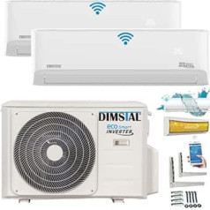 A++/A++ Duo-Split SelfClean WiFi/WLAN/App Control Golden-Fin 2,6 + 3,5 kW 9000+12000 BTU MultiSplit Gaisa kondicionētājs Invertora gaisa kondicionieris ar divām iekštelpu vienībām 2 iekštelpu vienības un apkure