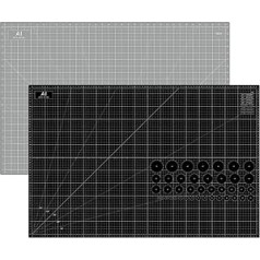 Headley Tools griešanas paklājiņš A1 — pašdziedinošs šūšanas paklājiņš, abpusējs 5 slāņi šūšanai, amatniecības hobiju auduma scrapbooking projekts 90 x 60 cm (melns/pelēks)