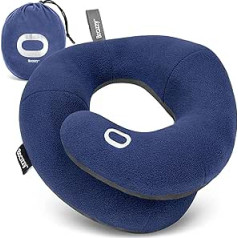 BCOZZY Neck Pillow for Travel, Provides Double Support for Head, Neck and Chin in Any Sleeping Position on Flights, in the Car and at Home, Comfortable Airplane Travel Pillow, Size Large, Blue