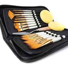 Artify 15-Piece Paint Brush Set for Acrylic Painting, Oil Painting, Watercolours, Gouache Painting, with Palette Knife and 2 Sponges, includes Pop-Up Carry Case