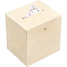 Creative Deco koka kaste ar vāku Card Box Kāzas | 29 x 25 x 30 cm | Naudas dāvanu koka kastīte ar slotu, slēdzeni un atslēgām Dāvanu karšu kastīte Naudas kastes vēstuļu kastīte | Uzglabāšanas ziedojumu kastīte