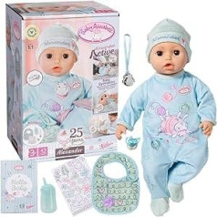 Baby Annabell Interactive Alexander 709924, Zapf Creation Soft Doll with Functions and Baby Gymnastics, 8 Lifelike Sounds and Movement Accessories, 43 cm