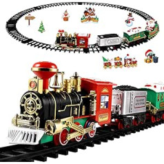 Toyvian Ziemassvētku vilciena komplekts ar gaismu un skaņu dzelzceļu, ar akumulatoru darbināms lokomotīves motora rotaļu komplekts, elektroniska rotaļlieta, dāvana bērniem