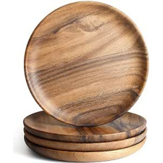 AOOSY Acacia Wood Dinner Plates, 15 cm Small Round Wooden Plates, Set of 4, Wooden Appetizer Plates, Snack Plates, Mini Dessert Plates, Round Cocktail Serving Plates, Cookie Plates