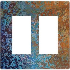 Copper Rust Red/Sky Blue 2 Gang Double Rocker / Decoration Light Switch Cover Decorative Socket Wall Plate Front Plate Switch Plates Art Panel Decor Screwless 4.7 Inch x 4.6 Flat Print