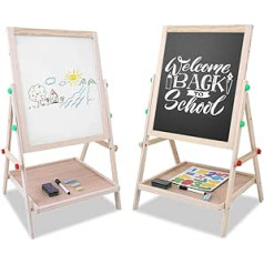 2-in-1 Children's Magnetic Drawing Board, Children's Painting Board with Chalk and Magnet, Height-Adjustable Whiteboard, Drawing Board, Double-Sided Vertical Easel, for Children Creative from 3 Years