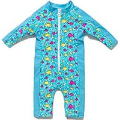 Bonverano Baby Boys Sun Suit Swimsuit UPF 50+ Sun Protection One Piece Zipper with Sun Hat, Sea blue