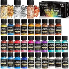 Epoxy Resin Paint Mica Powder, 32 Colours Epoxy Resin Metallic Colour Soap Paint Set Pigment for Soap, Glitter Powder, Resin Casting, DIY Crafts, Nails, Slime, Paint for Epoxy Resin