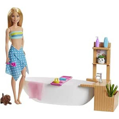 Barbie Wellness rotaļu komplekts ar vannu un kucēnu, rotaļlieta piemērota no 3 gadu vecuma