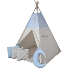 Tipoo Teepee Tent Baby Blue - rievotu spilvenu paklājiņa stabilizators koka dekoriem