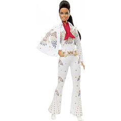 Barbie GTJ95 - Barbie Signature Elvis Presley Barbie Doll (30cm) with Pompadour Hairstyle American Eagle Jumpsuit Collector Gift