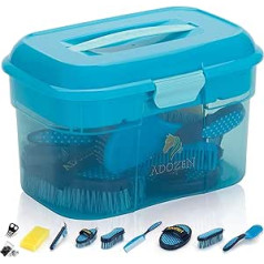 Adozen Horse Grooming Box Set with Soft Touch Non-Slip Handles for Children and Adults, 10 Pieces, xl, blue