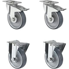 CASCOO SETTPFP160P2V2R1W Wheel Set 2 Swivel Castors with Lock, 2 Fixed Castors, Polypropylene, Rubber, Diameter 160 mm, Roller Bearings, Transport Castors, No Trace Load: 600 kg (Pack of 4)