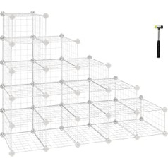 SONGMICS DIY apavu plaukts 15 16 kubs metāla stiepļu uzglabāšanas sistēma, modulāra skrūvju plaukts, bloķējošs apavu organizators + gumijas āmurs un aizsardzība pret sasvēršanos