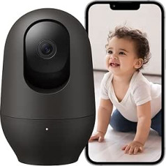 nooie 2K Baby Monitor, 360° panorāmas/nolieces WiFi mājdzīvnieku kamera ar tālruņa lietotni, iekštelpu novērošanas kamera, AI kustības izsekošana, nakts redzamība, divvirzienu audio, savietojams ar Alexa/Google