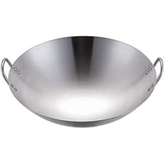 UPKOCH Heavy Stainless Steel Wok 28cm 28cm Traditional Steel Wok with Double Handle (Round Base)