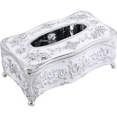 LIOOBO Tissue Box Square Plastic with Lace Edge Flowers Pattern Cosmetic Tissue Box Tissue Dispenser (Silver)