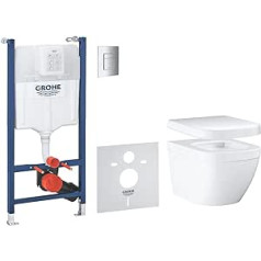 GROHE Solido Euro Keramik 5-in-1 Bundle (Consisting of Compact Wall-Mounted Toilet with Seat, Actuator Plate, Frame Element, Sound Insulation Set, Wall Angle), Alpine White, 39890000