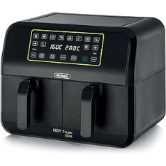 Ariete 4623 Airy Fryer Dual Air Fryer ar dubultu grozu, 1700 W, ietilpība 8 L, 3 gatavošanas funkcijas, digitālais LED skārienpanelis, 8 iepriekš iestatītas programmas, taimeris, 2 grozi, melns