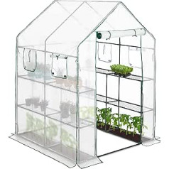 Relaxdays Walk-in Greenhouse, 4 Windows, 2 Shelves, Greenhouse Film, Tomato House 2m2, HBT 190 x 140 x 140 cm, Transparent