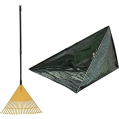 Brackit Garden Rake and Reusable Self-Standing Bag Set - with Adjustable Handle and Wide Head with 23 Teeth - for Leaves, Grass, Plants and Garden Care