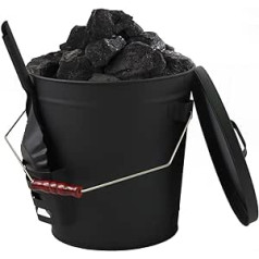 Ash Bucket with Lid and Shovel Cleaning Brush, Charcoal Bucket Set with Hand Brush and Fireplace Shovel, Charcoal Shovel, Handle Dustpan with Lid for Fireplace and Grill Sweeping Set