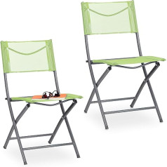 Relaxdays Garden Chairs Set of 2 Folding Chairs for Garden, Balcony, Patio, Metal Camping Chair up to 120 kg, Weatherproof, Green