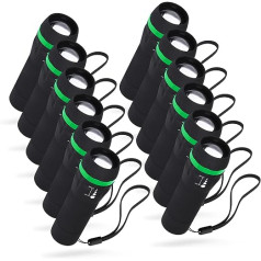 ABSINA Small LED Torch Battery Operated Pack of 12 - Mini Torch for Children with 60 Lumens and 110 m Light Range - Children's Torch for Boys and Girls - Fully Focusable Including Battery