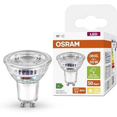 OSRAM High Efficiency PAR16 Reflector Lamp with Energy Efficiency Class B, GU10 Base, 50W Replacement, 2W Rated Power, 2700K (Warm White) Ultra Energy Saving Clear Glass, Non Dimmable Pack of 1