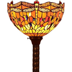 Bieye L30714 Dragonfly Tiffany Style Stained Glass Torchiere Floor Lamp with 12 Inch Wide Lampshade, 67 Inch Large, Orange