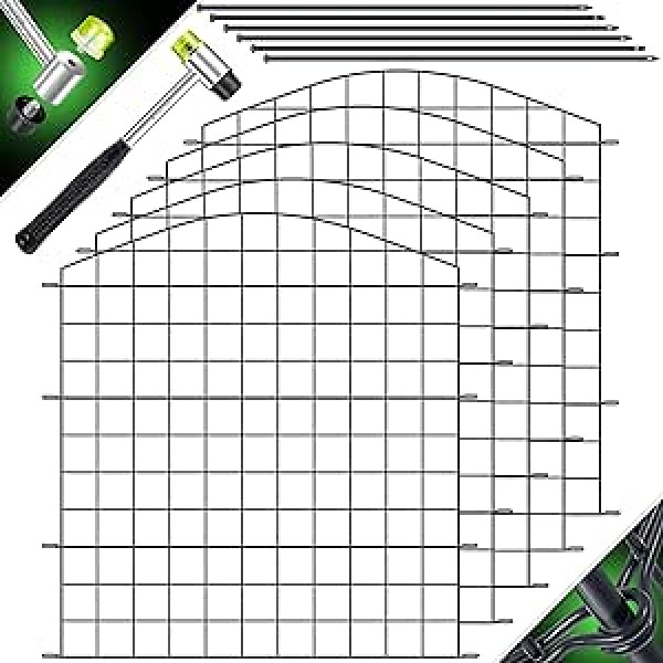 KESSER® dīķa žogs Dārza žoga pilns komplekts Metāla 5 žoga elementi, ieskaitot āmuru + 6 montāžas stieņu žogs dārza augšējai arkai apaļa tīkla žoga komplekts āra nožogojumam suņiem